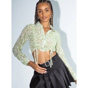 NWT Princess Polly Size Small Green Nayo Long Sleeve Sheer Crop Top